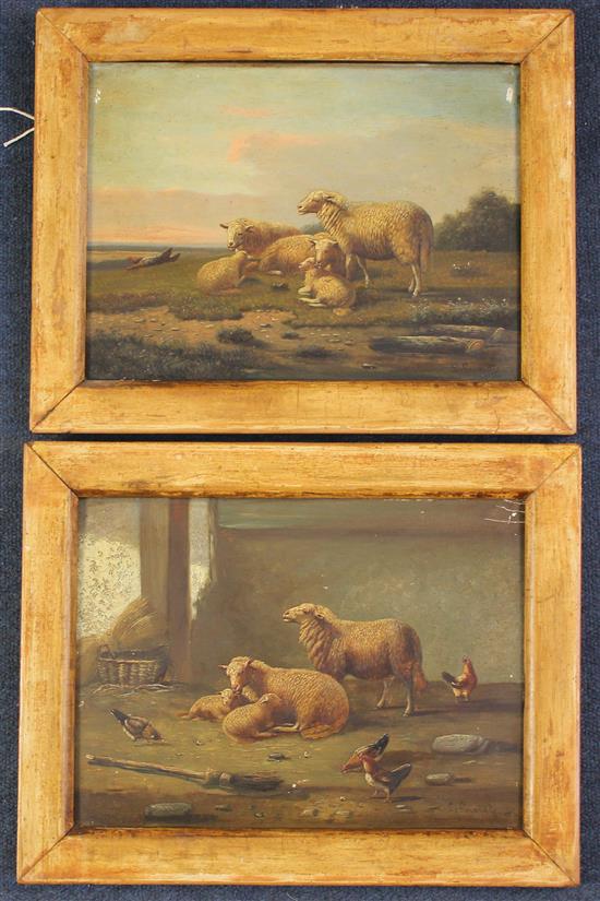 Louis Gerardts (French/Belgian, 19th century) Sheep in pasture and in a yard, 8.5 x 11.75in.